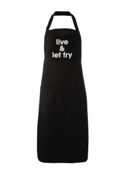 Adult Apron Live & Let Fry Black Apron Mens Apron Kitchen Apron Heart of the Home Lytham www.potdolly.com