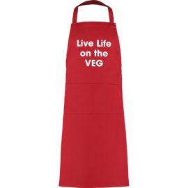 Adult Apron Live Life On The Veg Red Apron Mens Apron Womens Apron Kitchen Apron Vegetarian Vegan Heart of the Home Lytham www.potdolly.com