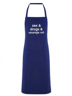 Adult Apron Sex & Drugs & Sausage Rolls Blue Apron Mens Apron Womens Apron Kitchen Apron Heart of the Home Lytham www.potdolly.com