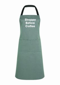 Adult Apron Stroppy Before Coffee Grey Apron Womens Apron Mens Apron Kitchen Apron Heart of the Home Lytham www.potdolly.com